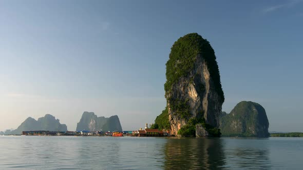Koh Panyee Fishing Village in Ao Phang Nga National Park, Thailnad. Gimbal Shot From Boat,  alt