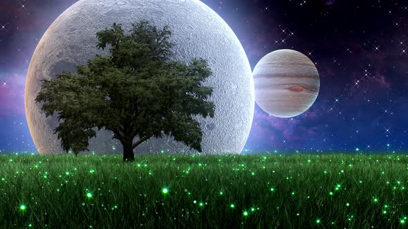 4k Fantasy Nature. Moon and Jupiter