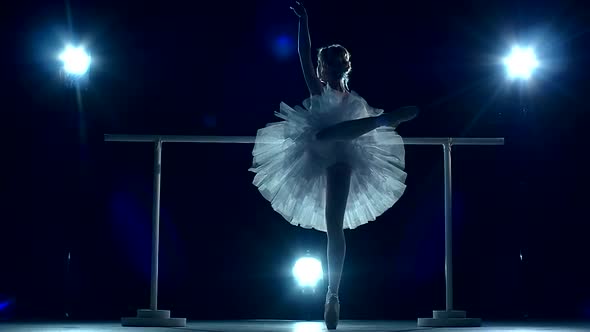 Young Ballerina Makes You Lean Forward. Back View. Slow Motion alt