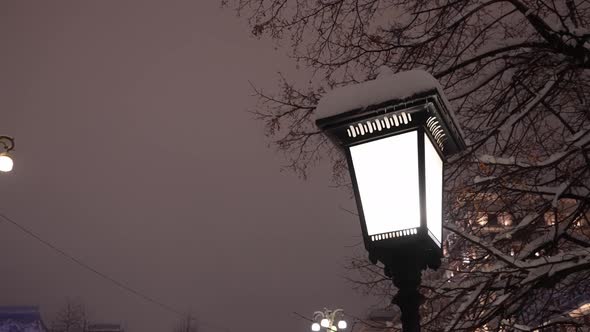 Beautiful Street Lamp in Winter After Snowfall