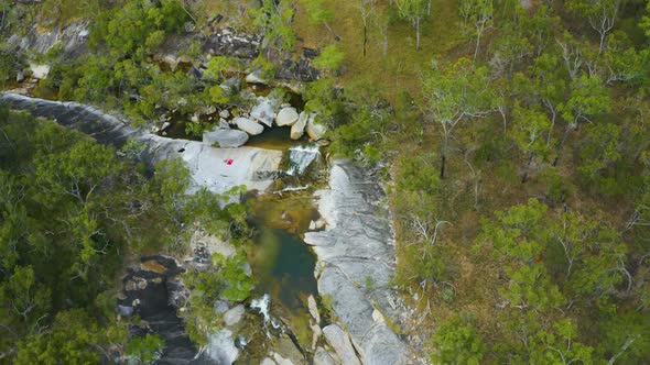 Aerial, Beautiful Davies Creek In The Rain Forest  In Queensland, Australia