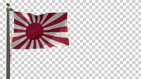 Naval Ensign of Japan Flag on Flagpole with Alpha Channel - 4K