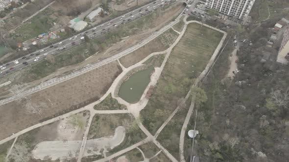 Aerial view of Mziuri park in Tbilisi. Georgia 2021 spring alt