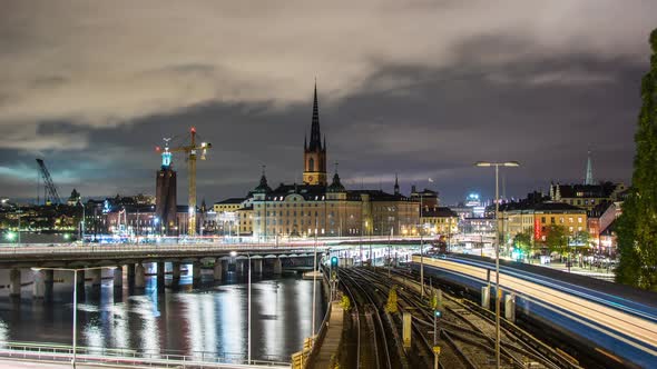 Stockholm City at Night Time Lapse Tilt