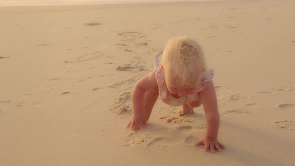 Cute Funny Small Baby Caucasian Baby Little Daughter Newborn Toddler Infant Crawling on All Fours alt