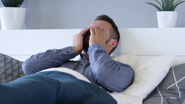 Crying Sad Beard Man Lying in Bed alt