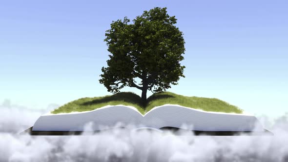 Open Book With Growing Grass And Clouds