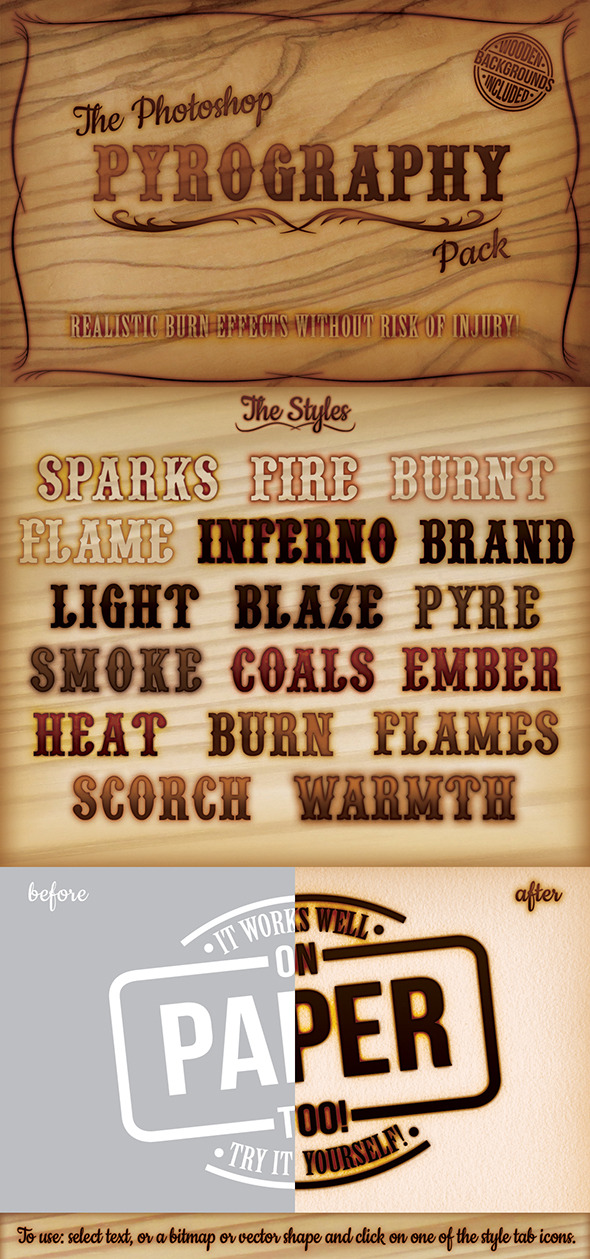 The Photoshop Pyrography Pack - Styles Photoshop