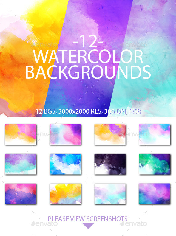 12 Watercolor Backgrounds - Backgrounds Graphics