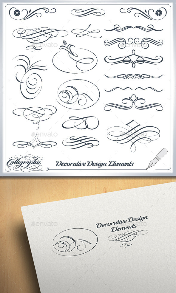 Calligraphic and Decorative Design Elements - Flourishes / Swirls Decorative