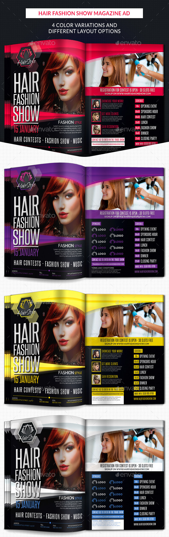Hair Fashion Show Promotion Magazine Ad - Corporate Flyers