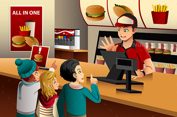Kids Ordering Food at a Restaurant - People Characters