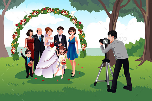 Man Photographing a Family in a Wedding - Weddings Seasons/Holidays
