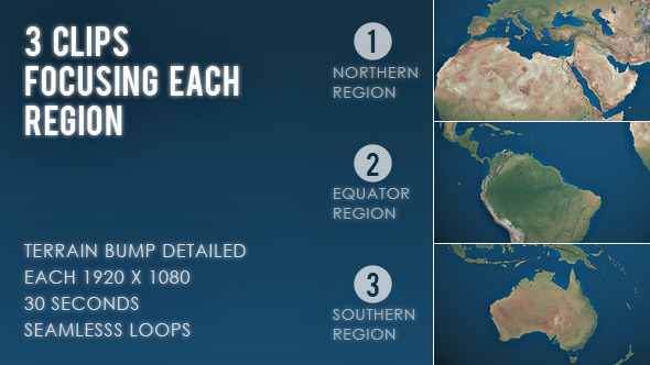 Rotating Earth World Map - 3 Region Focus