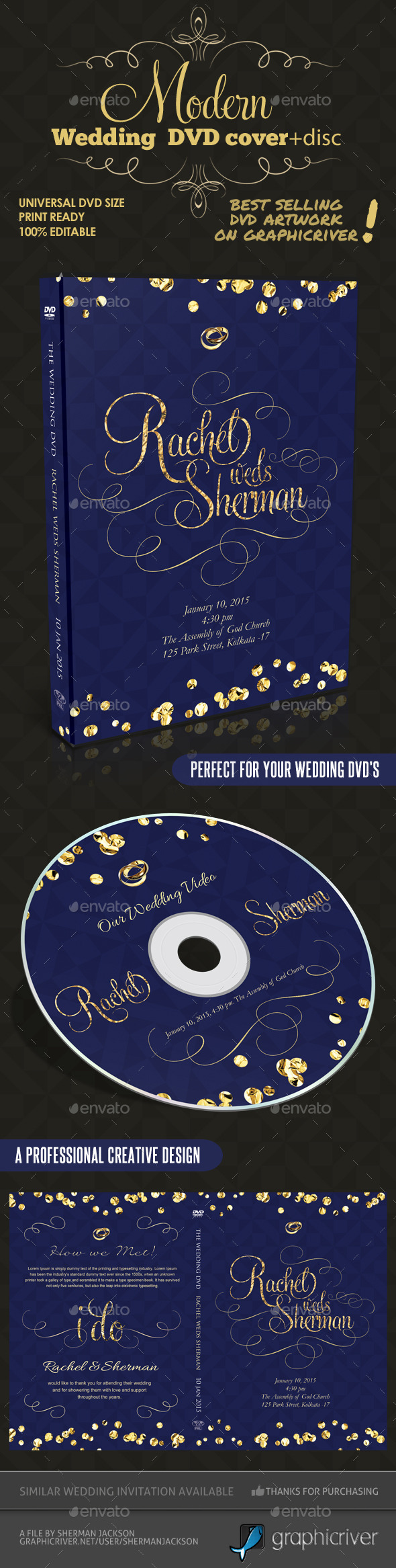 Modern Wedding DVD Cover & Disc Template - CD & DVD Artwork Print Templates