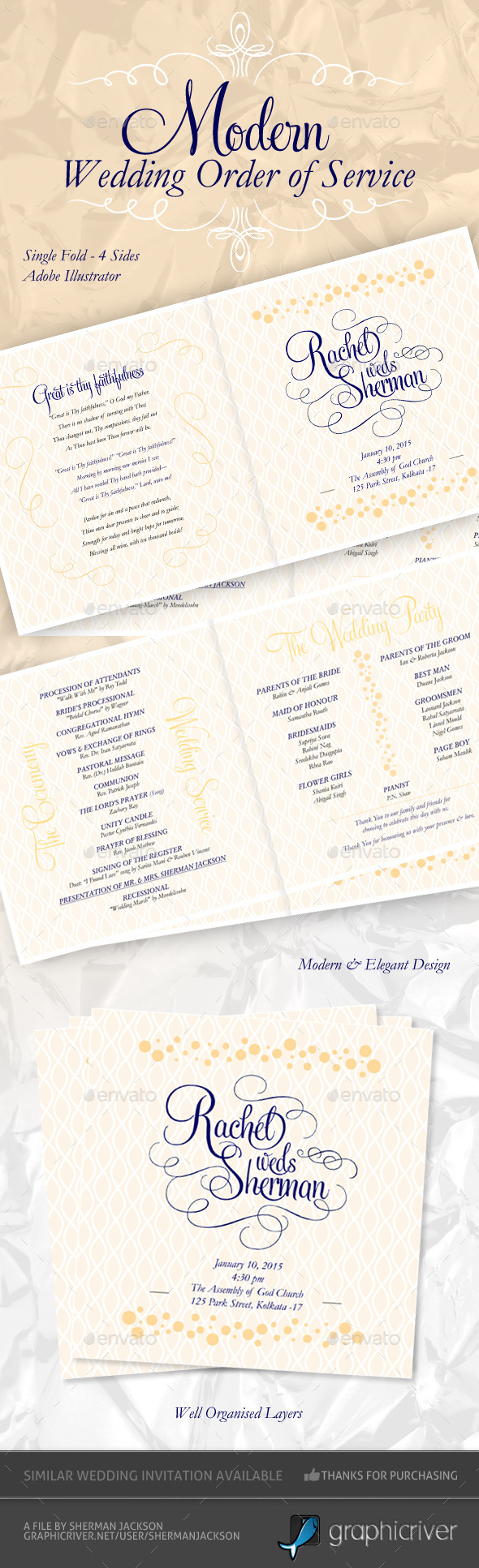Modern & Elegant Wedding Order of Service - Weddings Cards & Invites