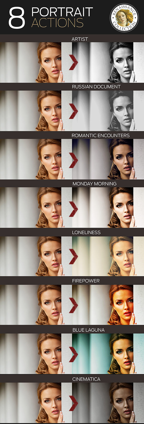8 Renaissance Portrait Actions for Photoshop - Photo Effects Actions