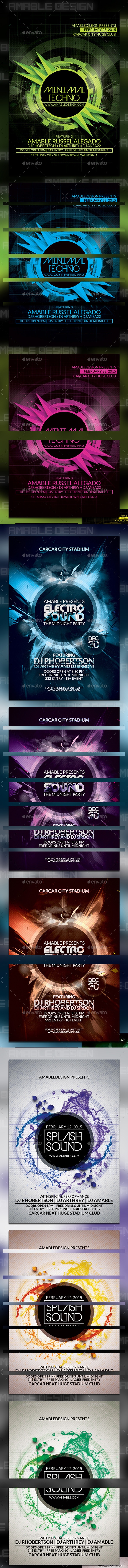 3 PSD Party Sound Flyer Bundle - Clubs & Parties Events