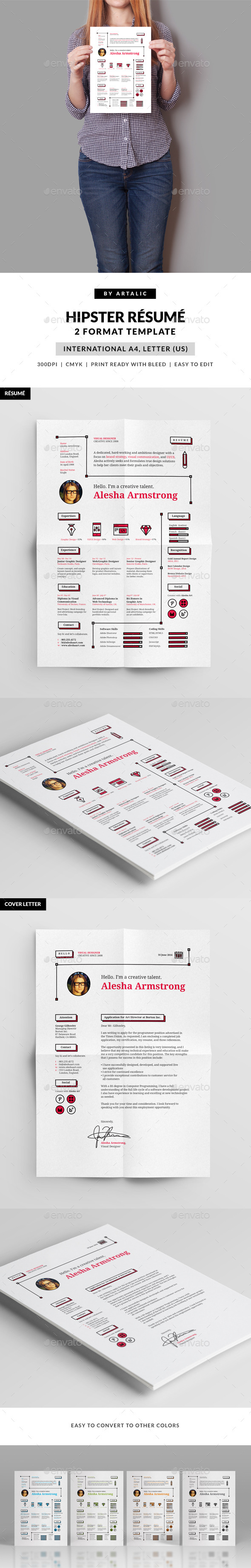 Hipster Resume & Cover Letter - Resumes Stationery