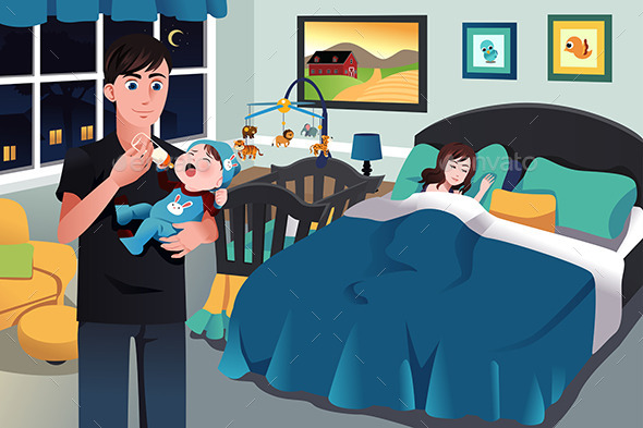 Father Holding a Baby - People Characters