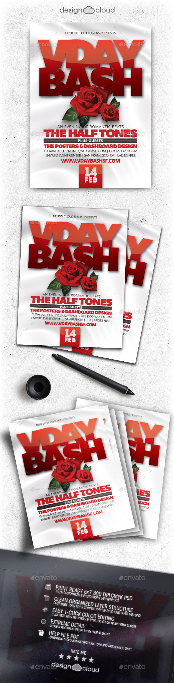 Valentine 'Vday Bash' Flyer Template - Holidays Events