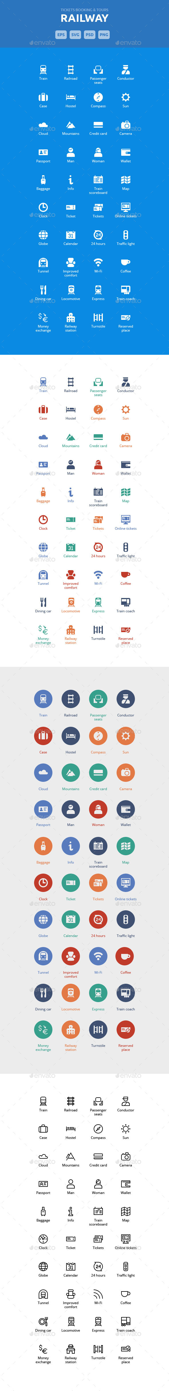 Railway Tickets Booking & Trips - Vector Icons - Icons