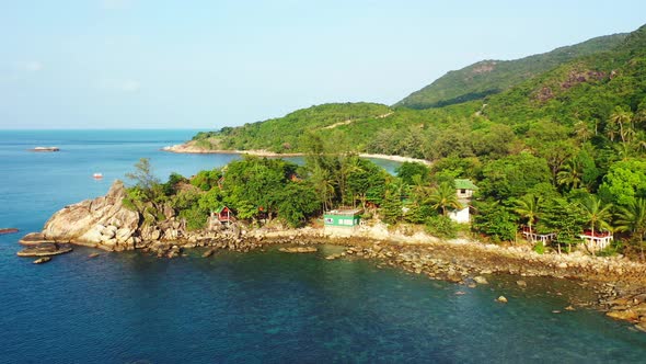 Thailand coast, Mountains covered with the tropical rainforest and endless ocean. Aerial background alt