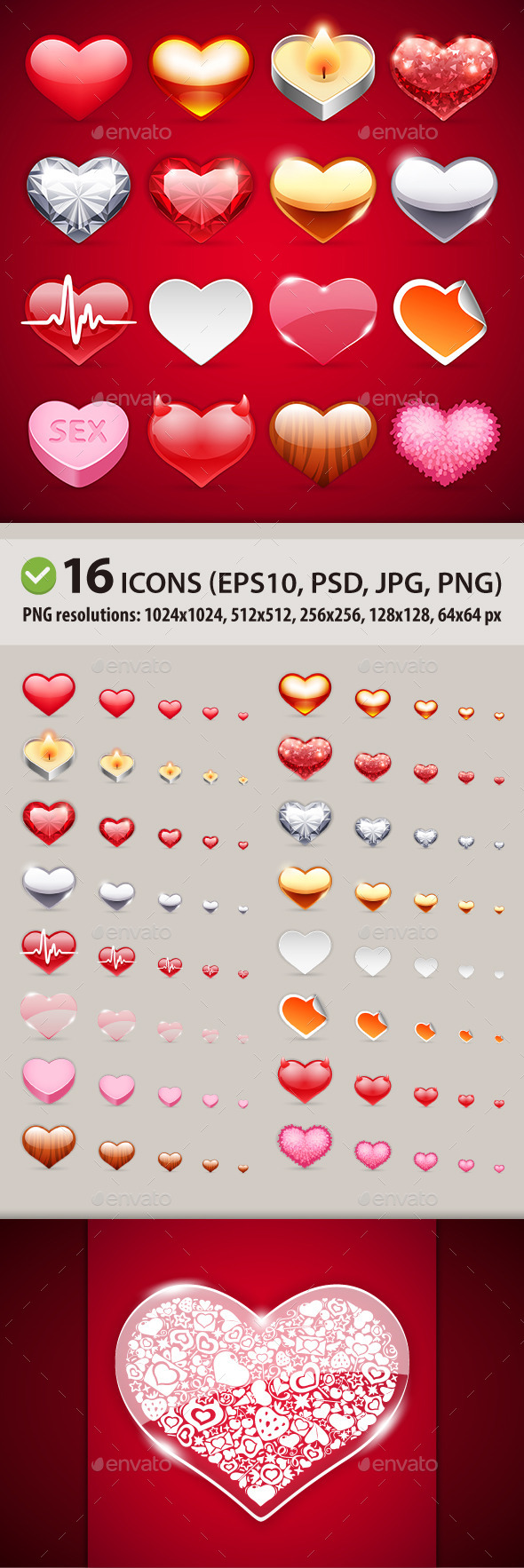 Vector Icons Hearts Set - Valentines Seasons/Holidays