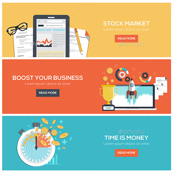 Flat Designed Banners - Web Technology