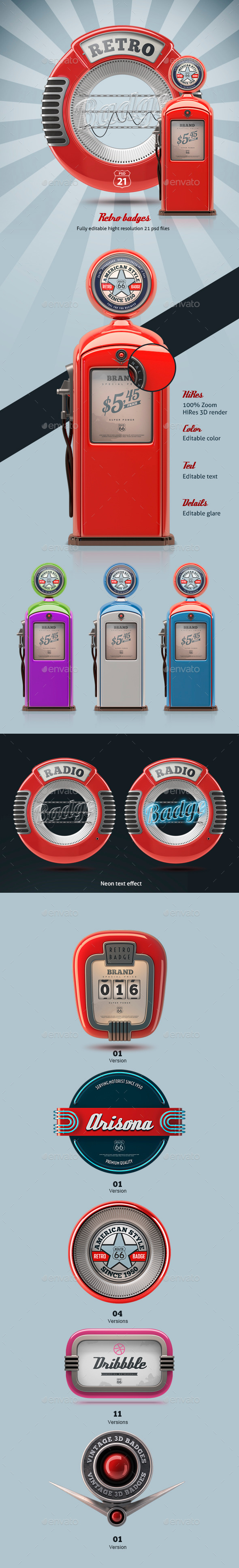 3D Retro Badges - Badges & Stickers Web Elements