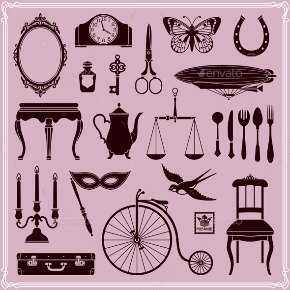 Vintage Ephemera Icons and Objects of Old Era - Man-made Objects Objects