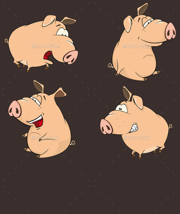 Set of Cartoon Pigs - Animals Characters