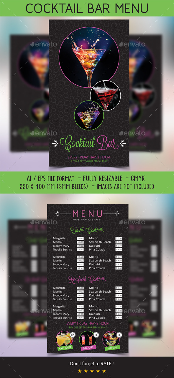 Cocktail Menu - Food Menus Print Templates
