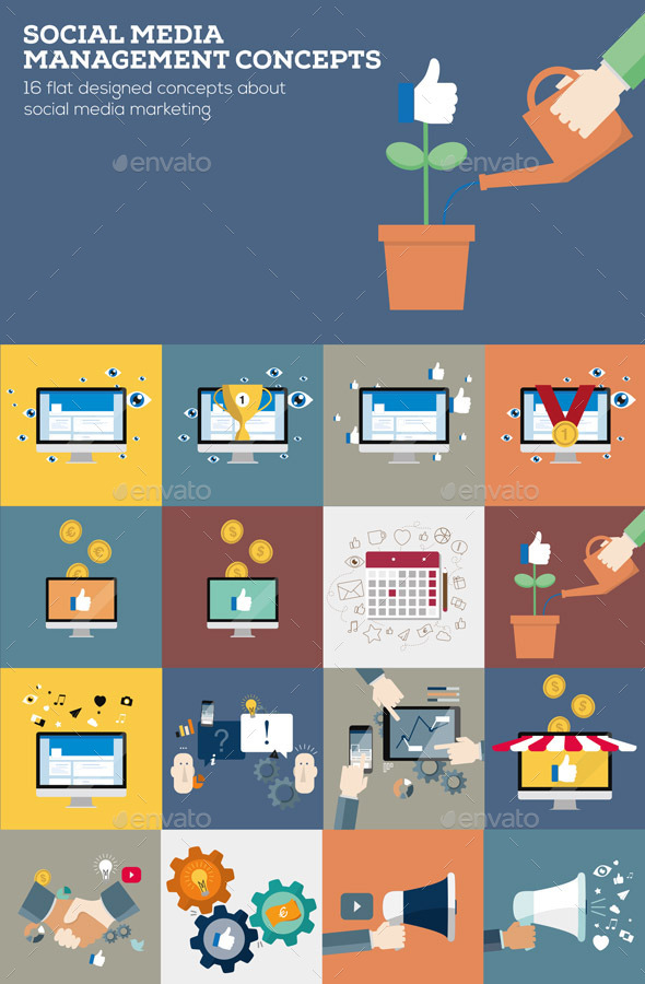 Social Media Management Concepts in Flat Design - Business Conceptual
