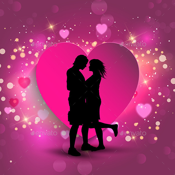 Couple on Heart Background - Valentines Seasons/Holidays