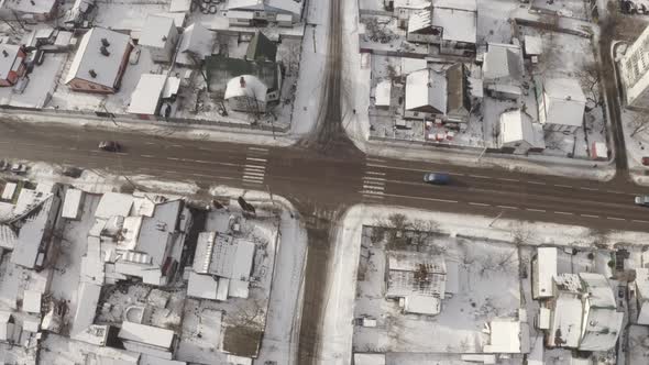 Aerial View Crossroad Road Winter alt