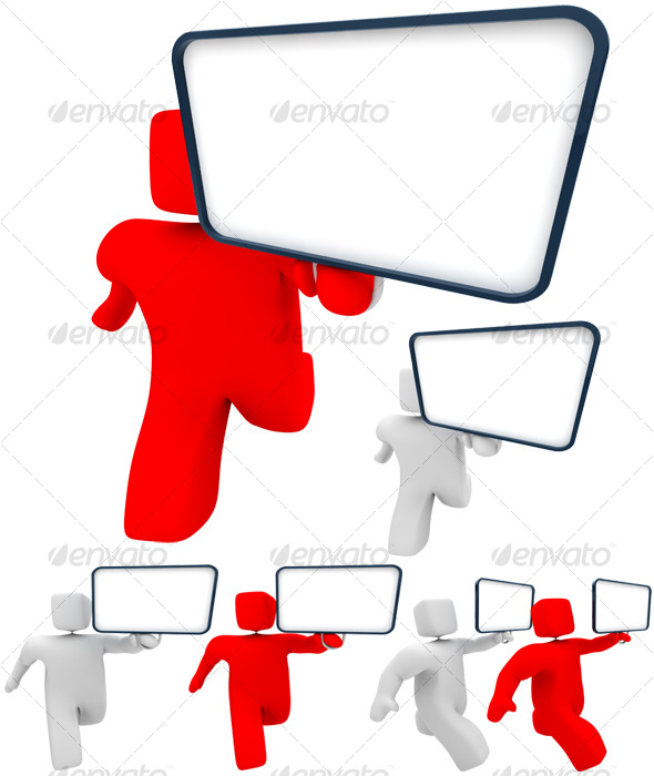 3D Man With Board - Objects 3D Renders