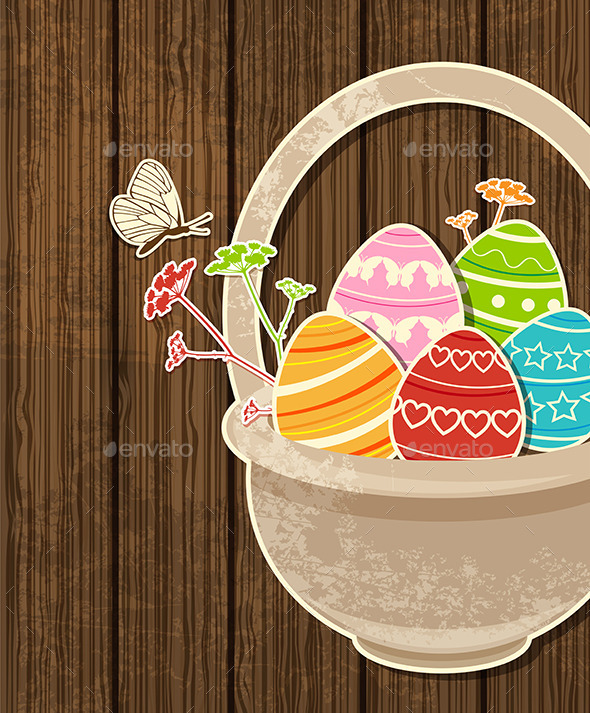 Easter Background with Eggs in Basket - Religion Conceptual