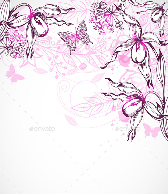 Floral Background with Orchids - Flowers & Plants Nature