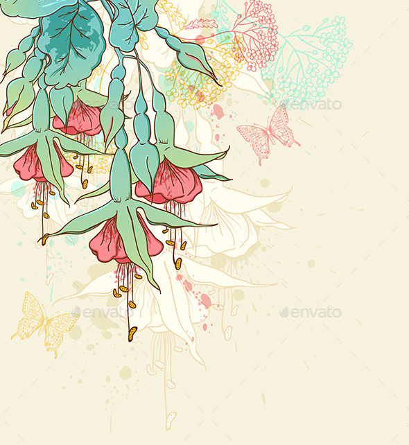 Background with Red Tropical Flowers - Flowers & Plants Nature