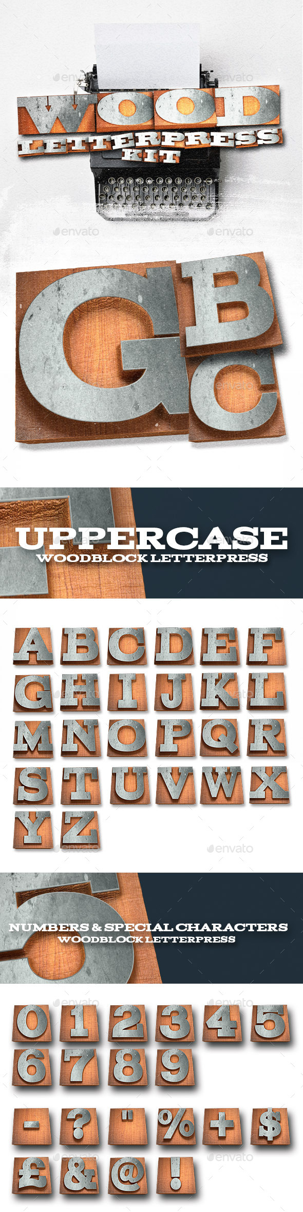 Wood Letterpress Text Kit - Text 3D Renders