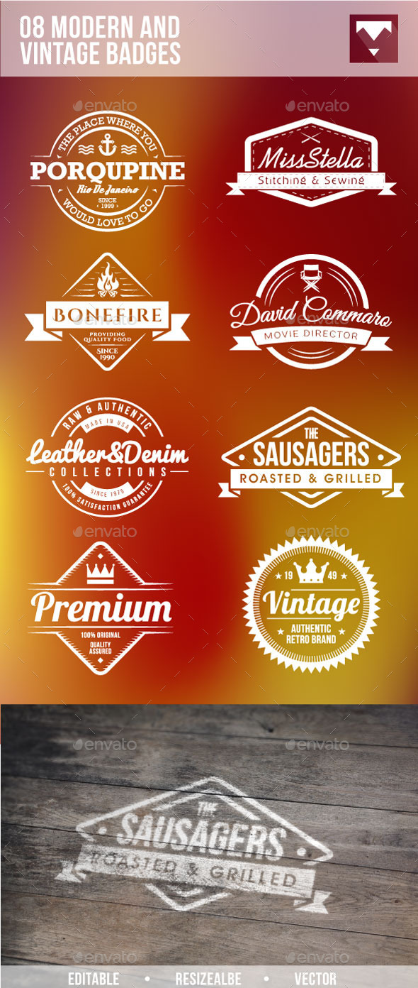 08 Modern And Vintage Badges - Badges & Stickers Web Elements