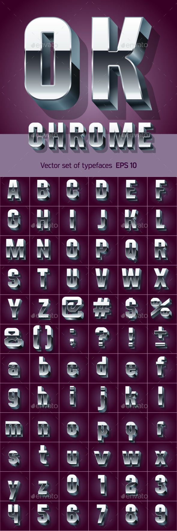 Illustration of Silver or Aluminum 3D Alphabet - Decorative Symbols Decorative