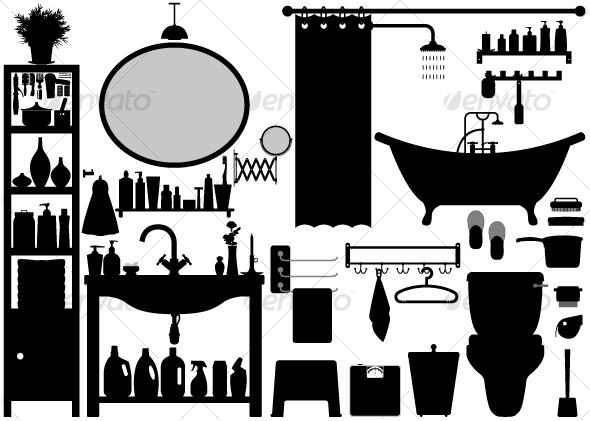 Bathroom Toilet Design Set Vector - Man-made Objects Objects