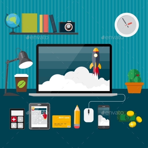 Quick Start Up Flat Concept Illustration - Web Technology