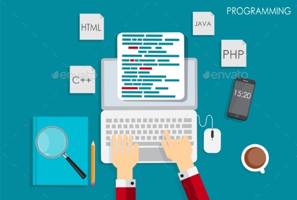 Programming Coding Flat Concept Illustration - Web Technology