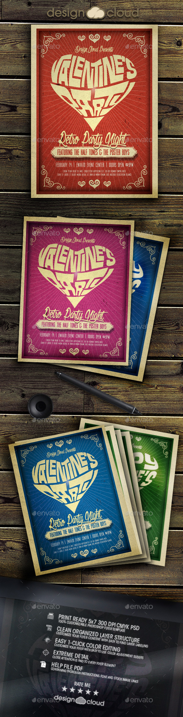 Valentine Retro Party Flyer Template - Holidays Events
