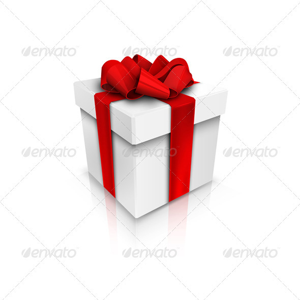 Gift Box with Red Ribbon Bow - Christmas Seasons/Holidays