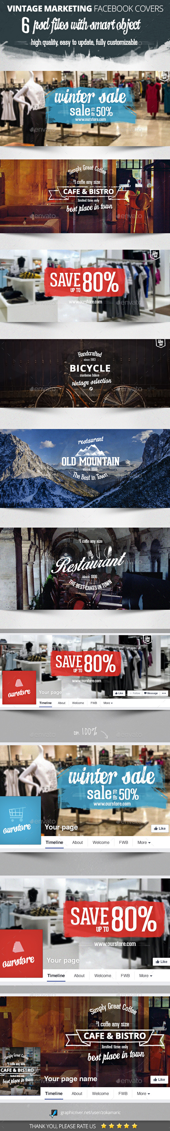 Vintage Marketing Facebook Covers (6 PSD) - Facebook Timeline Covers Social Media