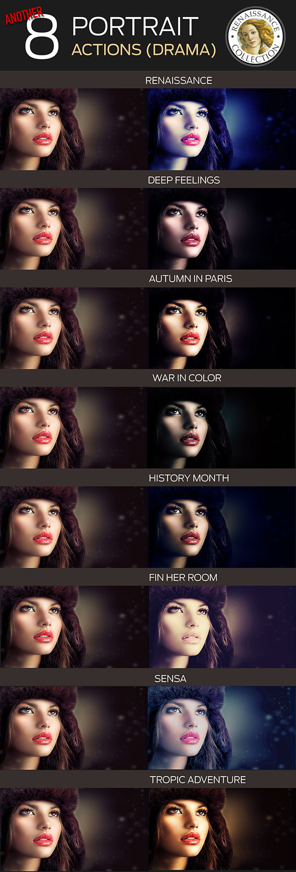 8 Renaissance Portrait Actions for Photoshop - par - Photo Effects Actions